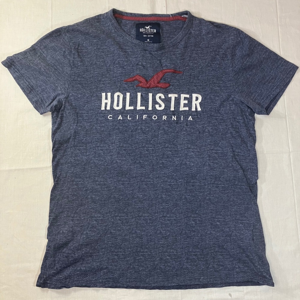 Hollister California Mens Medium Blue Heather Embroidered Logo T-Shirt Cotton